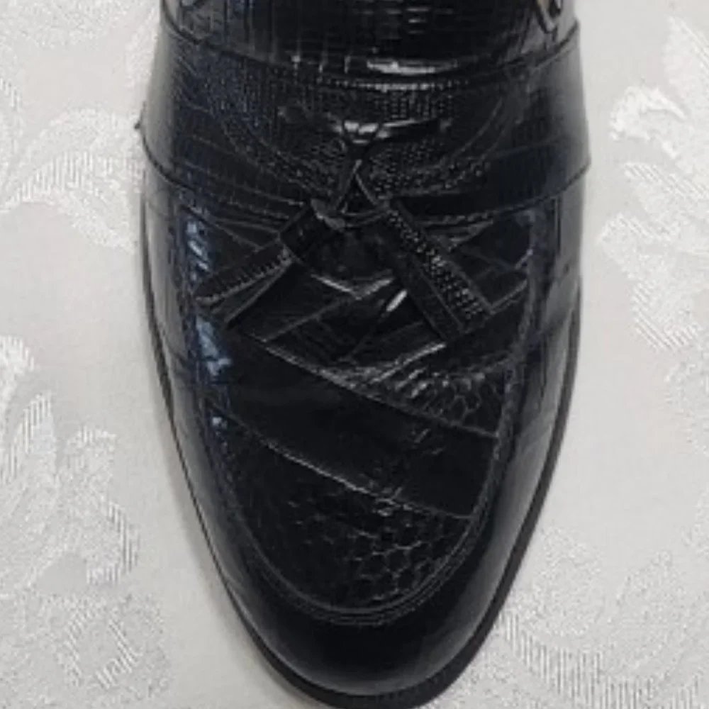Men's Stacy Adams Black Snakeskin and Leather Tassel Slip-on Dress Loafer - Picture 5 of 12